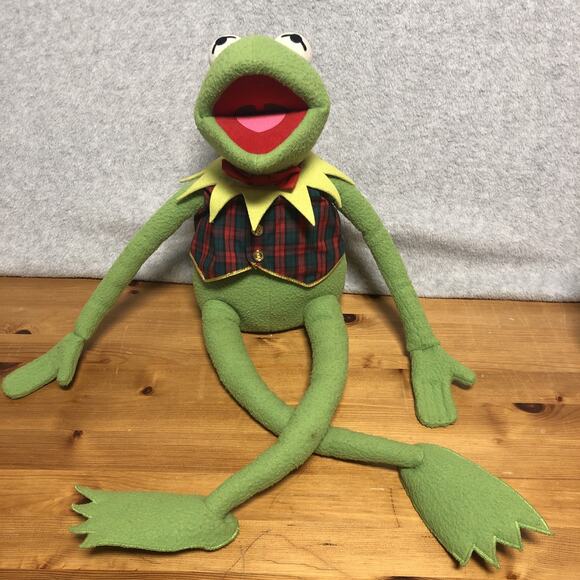 Vintage Muppets Kermit the Frog Plush Eden Toys Jim Henson's 24" Plaid Vest Bow - Picture 1 of 10
